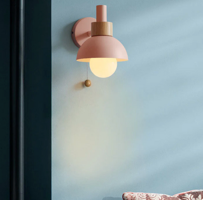 Wall Light with Pull Chain – Modern Sconce with Wooden Accent