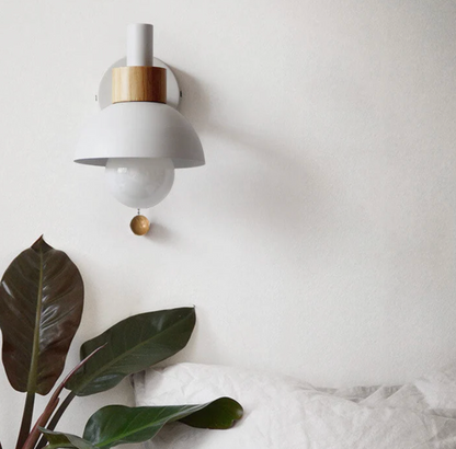 Wall Light with Pull Chain – Modern Sconce with Wooden Accent
