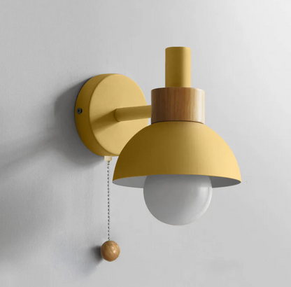 Wall Light with Pull Chain – Modern Sconce with Wooden Accent