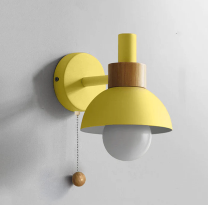 Wall Light with Pull Chain – Modern Sconce with Wooden Accent