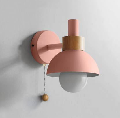 Wall Light with Pull Chain – Modern Sconce with Wooden Accent