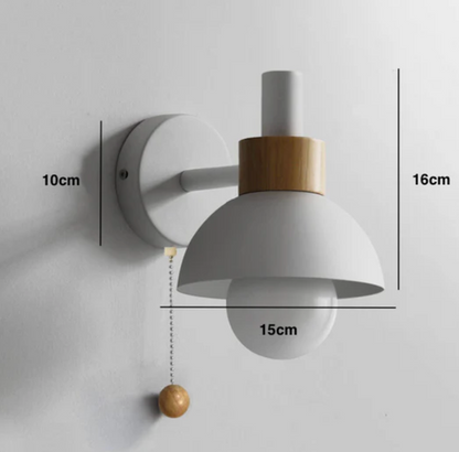 Wall Light with Pull Chain – Modern Sconce with Wooden Accent
