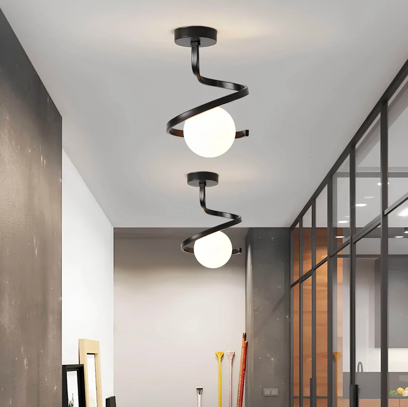 Spiral Ceiling Light with Globe Shade