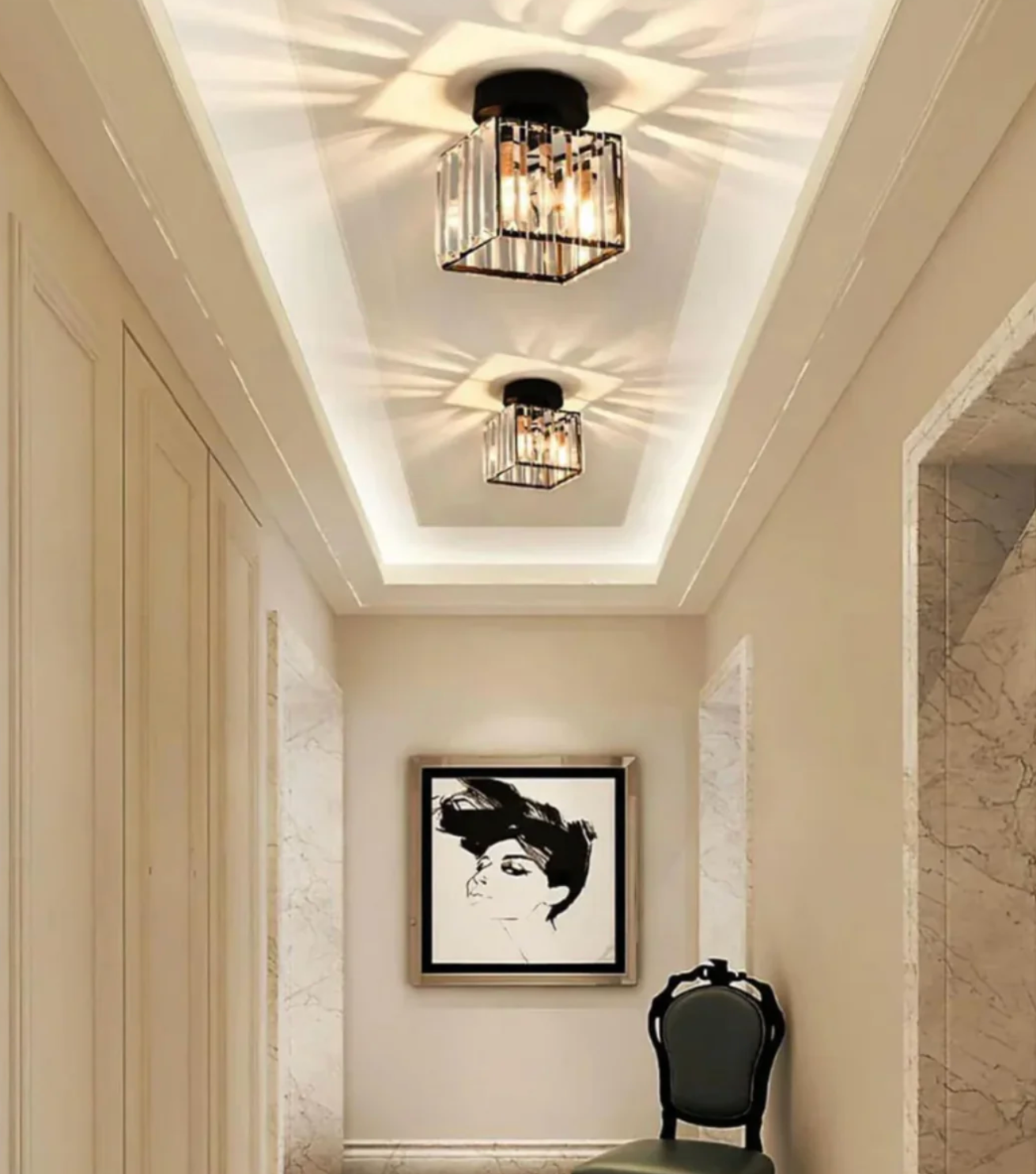 Crystal Glamour Ceiling Light – Modern Flush Mount with Transparent Shade