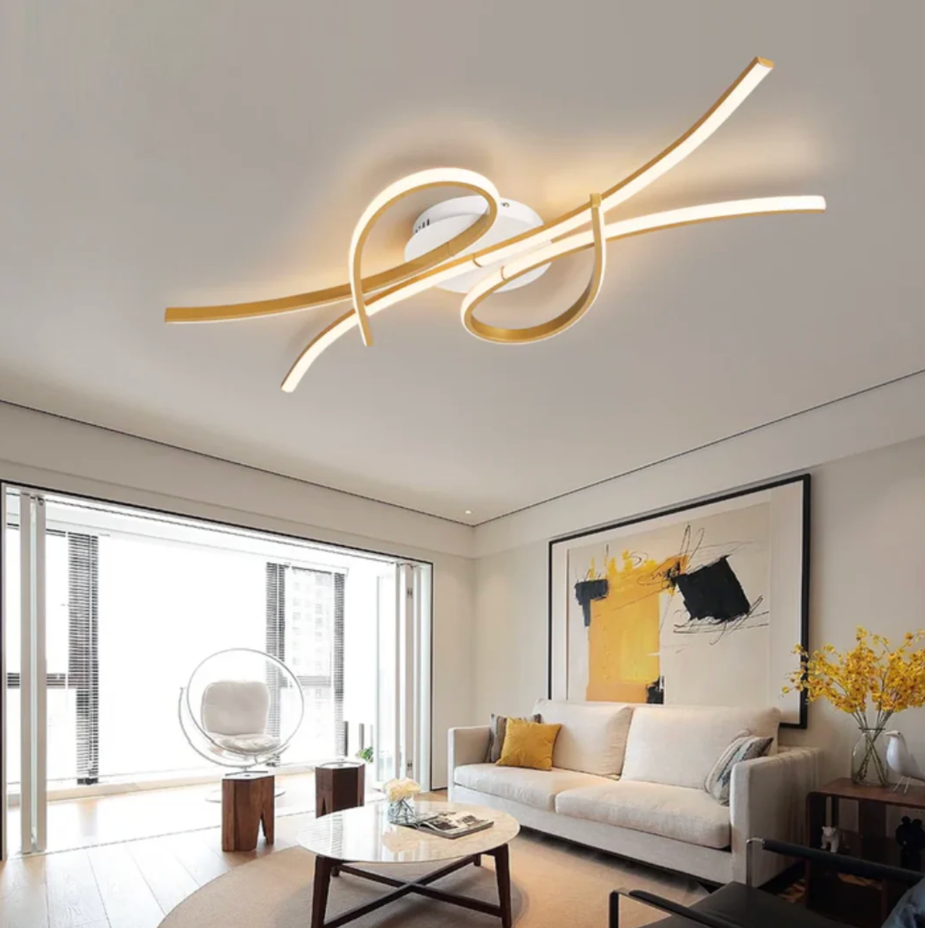 Modern Geometric LED Ceiling Light – Wavy Line Design