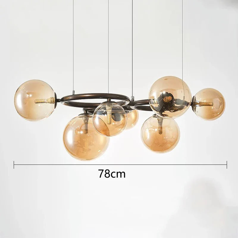 Modern Chandelier with Glass Globes – Designer Pendant Light with Smoked Shades and Circular Frame