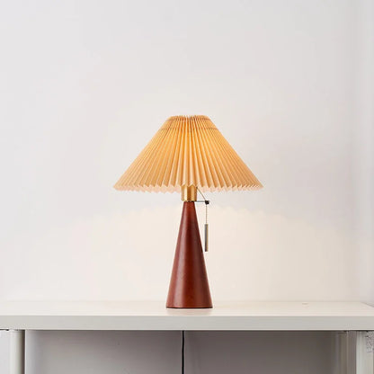 Pleated Shade Table Lamp with Wooden Base – Scandinavian Style