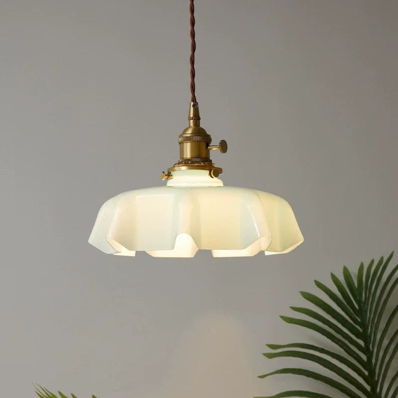Retro Pendant Lights with Coloured Glass Shades and Brass Finish