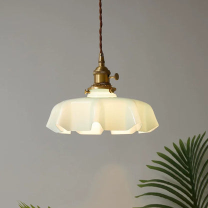 Retro Pendant Lights with Coloured Glass Shades and Brass Finish