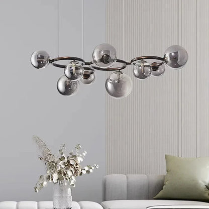 Modern Chandelier with Glass Globes – Designer Pendant Light with Smoked Shades and Circular Frame