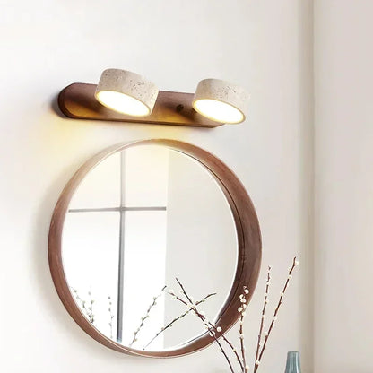 Modern LED Wall Lamp with Rotating Stone Shades and Wooden Base