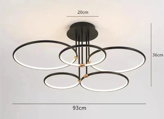 Modern LED Chandelier with Rings – Geometric Ceiling Light