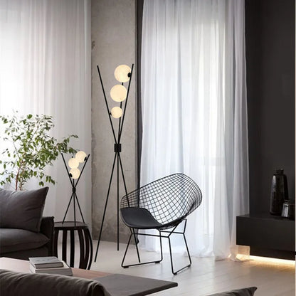 Designer LED Floor & Table Lamp with Moon-Shaped Shades on Tripod Base