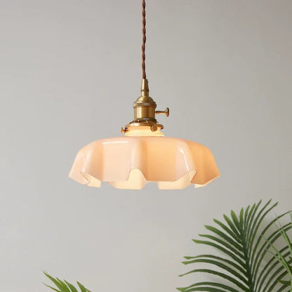 Retro Pendant Lights with Coloured Glass Shades and Brass Finish