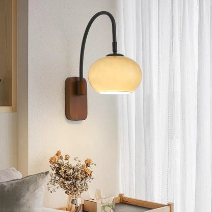 Modern Wall Light with Glass Shade and Wooden Base – Ideal for Bedroom, Living Room or Reading Nook