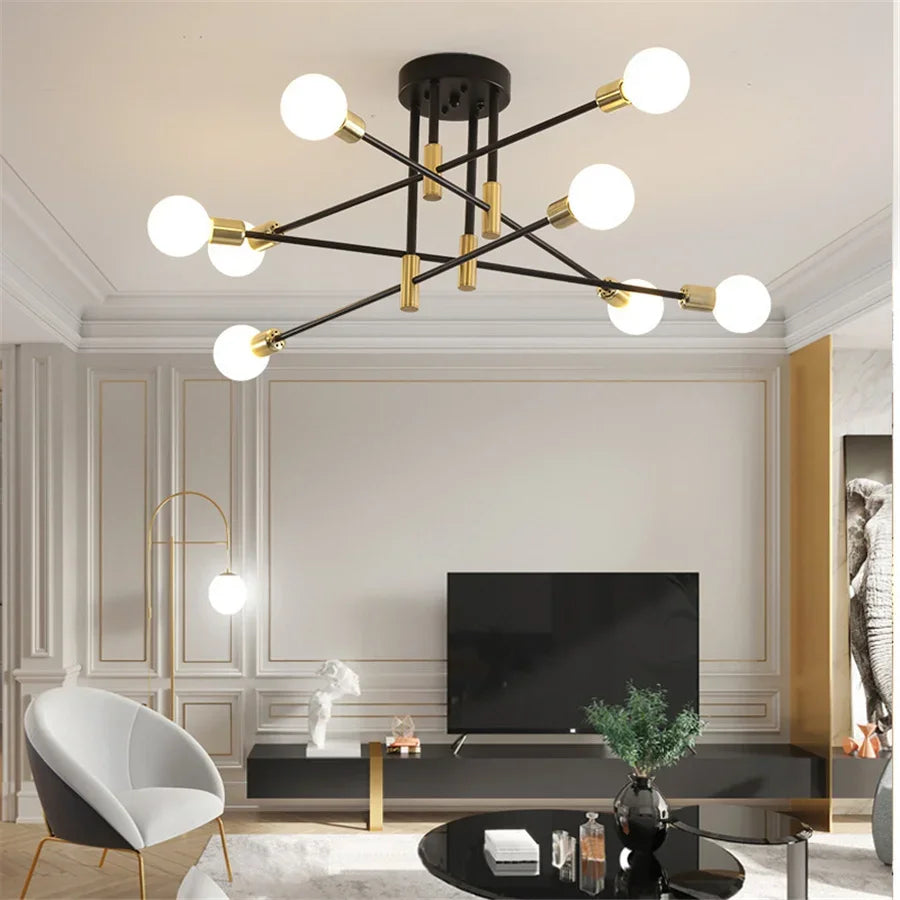Industrial Ceiling Light with 6 Round Lamp Holders