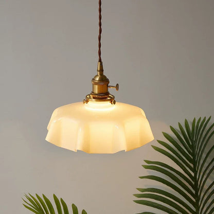 Retro Pendant Lights with Coloured Glass Shades and Brass Finish
