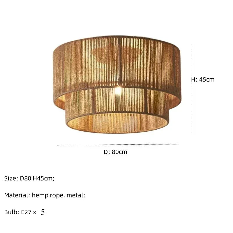 Boho Ceiling Light with Natural Rope