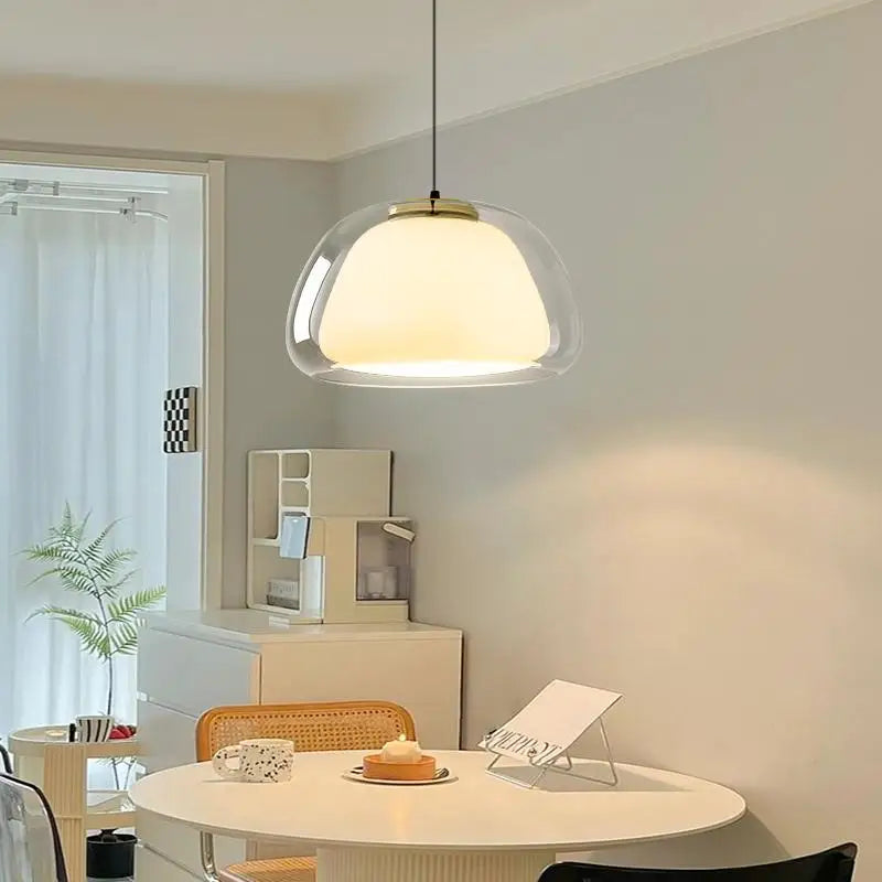 Modern LED Pendant Light with Double Glass Shade