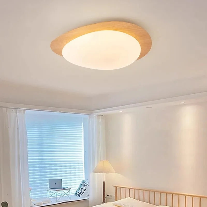 Modern LED Ceiling Light with Wooden Accent