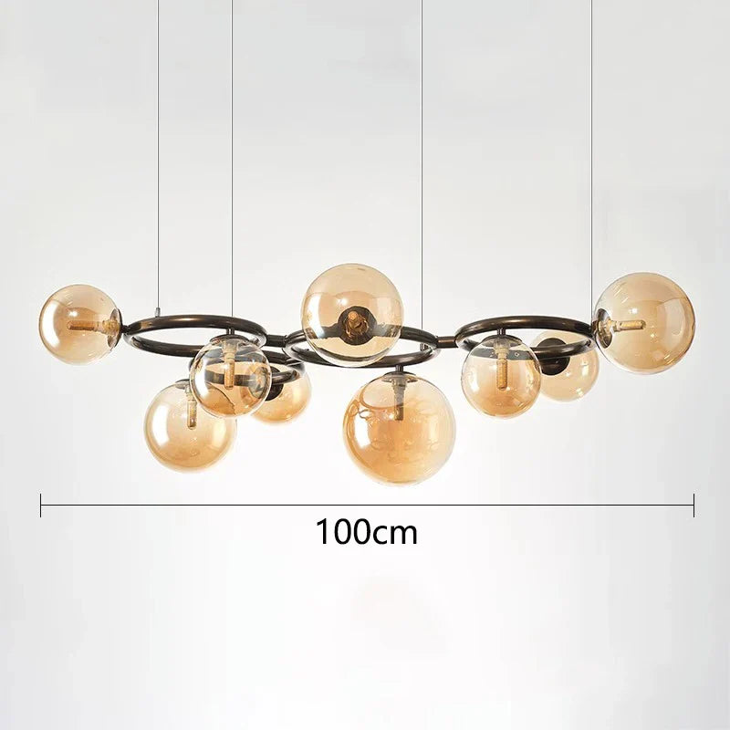 Modern Chandelier with Glass Globes – Designer Pendant Light with Smoked Shades and Circular Frame