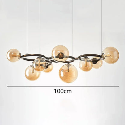 Modern Chandelier with Glass Globes – Designer Pendant Light with Smoked Shades and Circular Frame