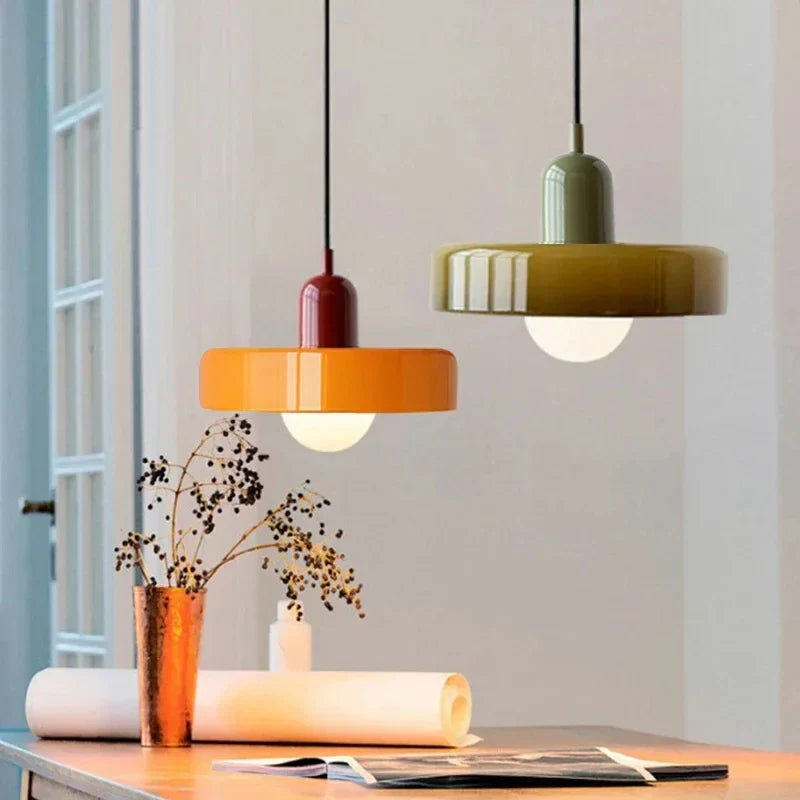 Bauhaus Pendant Light with Coloured Glass Shade