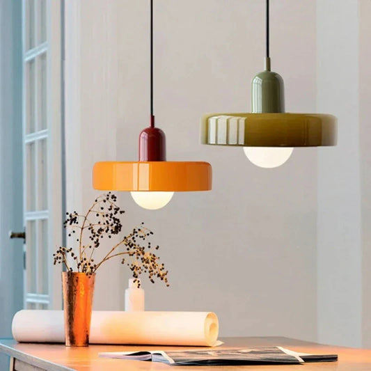 Bauhaus Pendant Light with Coloured Glass Shade