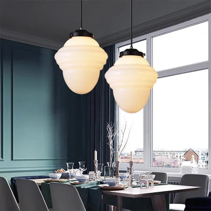 Geometric Pendant Lamp with Opal White Glass – Vintage Style