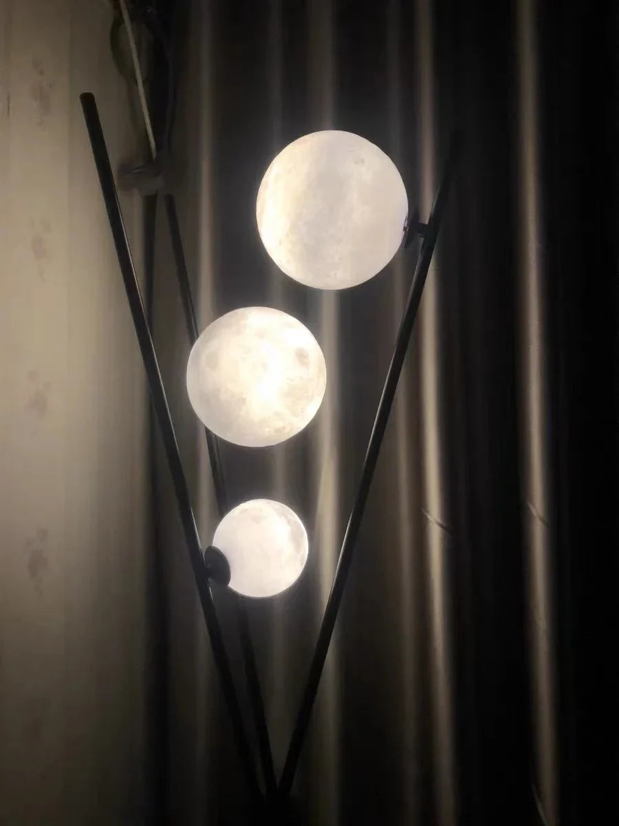 Designer LED Floor & Table Lamp with Moon-Shaped Shades on Tripod Base