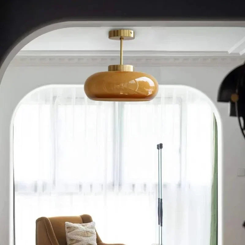 Vintage Semi-Flush Ceiling Light with Orange Dome Shade