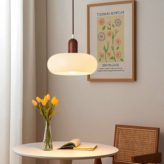 Cream Glass and Wood Scandinavian Ceiling Pendant - Arrielight