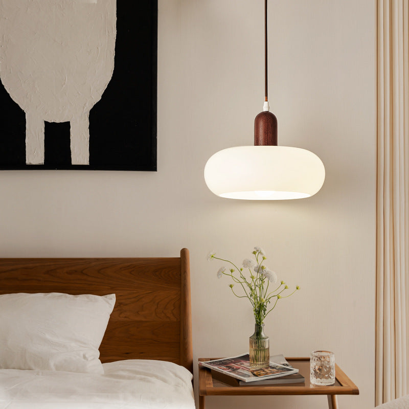 Cream Glass and Wood Scandinavian Ceiling Pendant - Arrielight