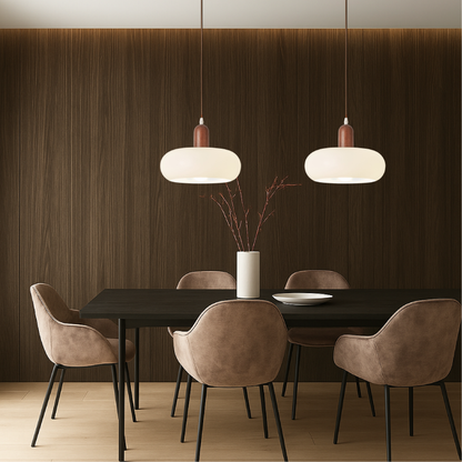 Cream Glass and Wood Scandinavian Ceiling Pendant - Arrielight