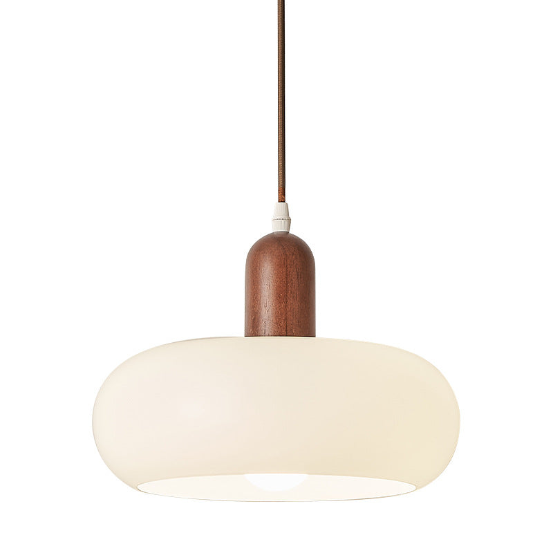 Cream Glass and Wood Scandinavian Ceiling Pendant - Arrielight
