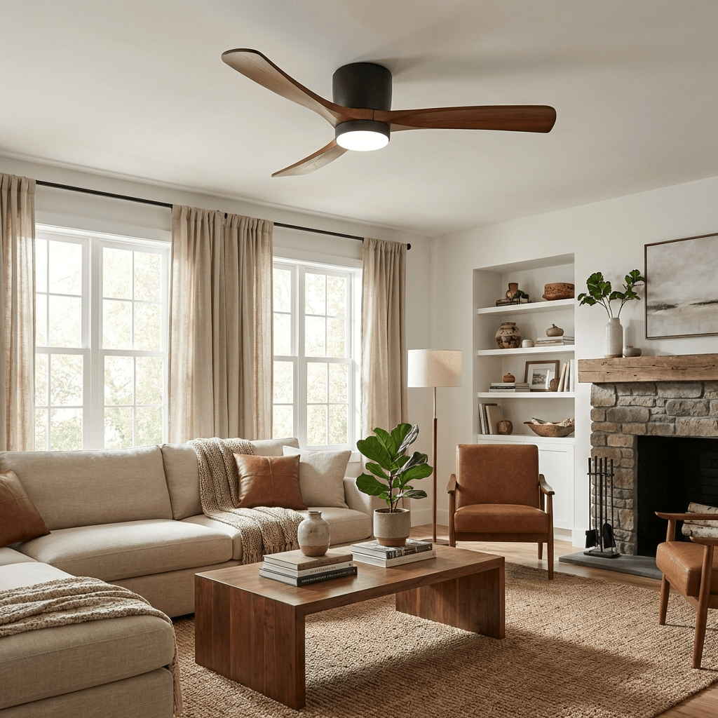 Scandinavian Wood Blade Ceiling Fan with LED Light - Arrielight