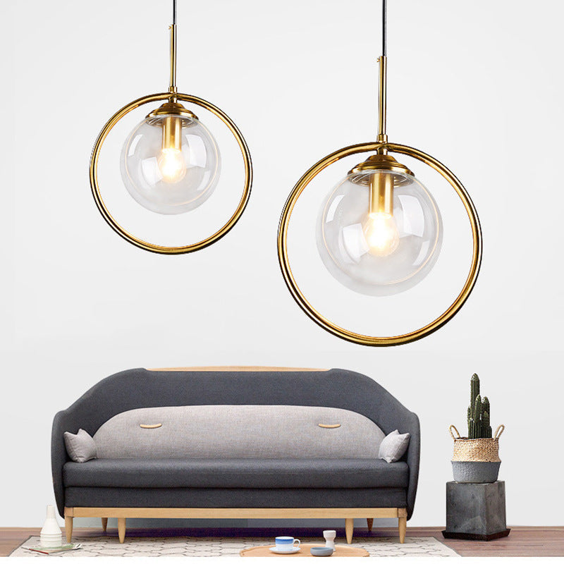 Glass Globe and Metal Ring Ceiling Pendant - Arrielight
