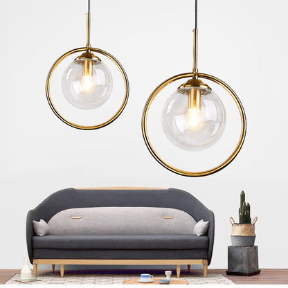 Glass Globe and Metal Ring Ceiling Pendant - Arrielight