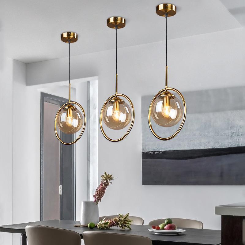 Glass Globe and Metal Ring Ceiling Pendant - Arrielight