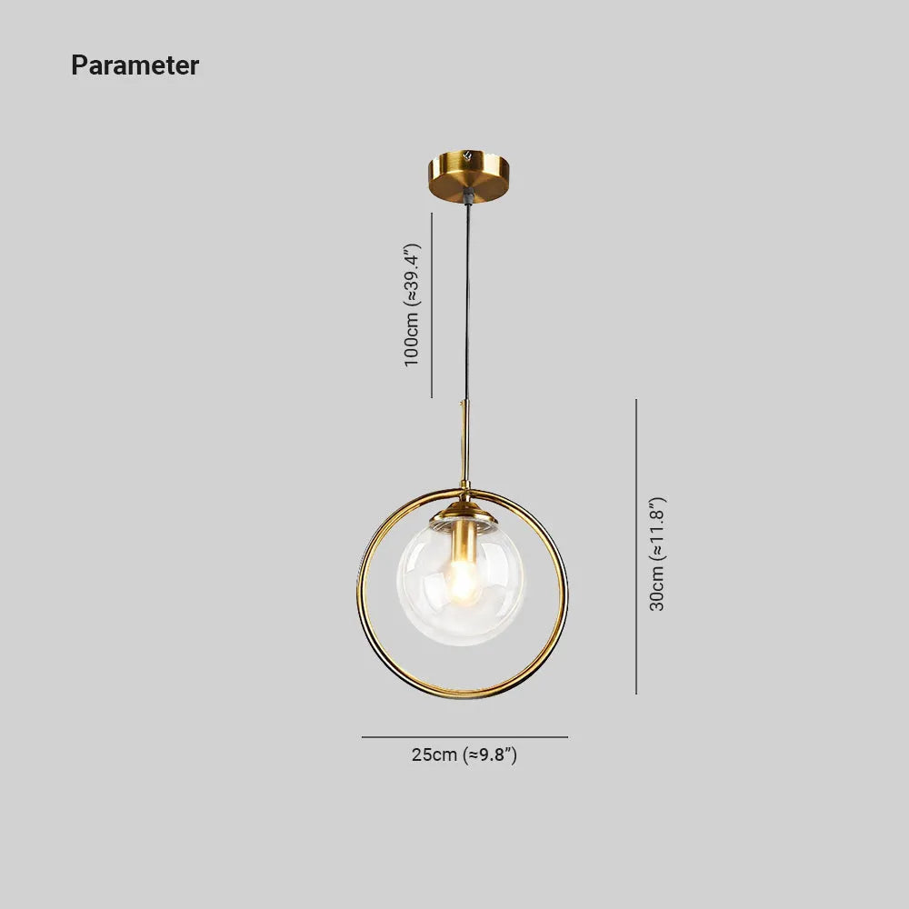 Glass Globe and Metal Ring Ceiling Pendant - Arrielight
