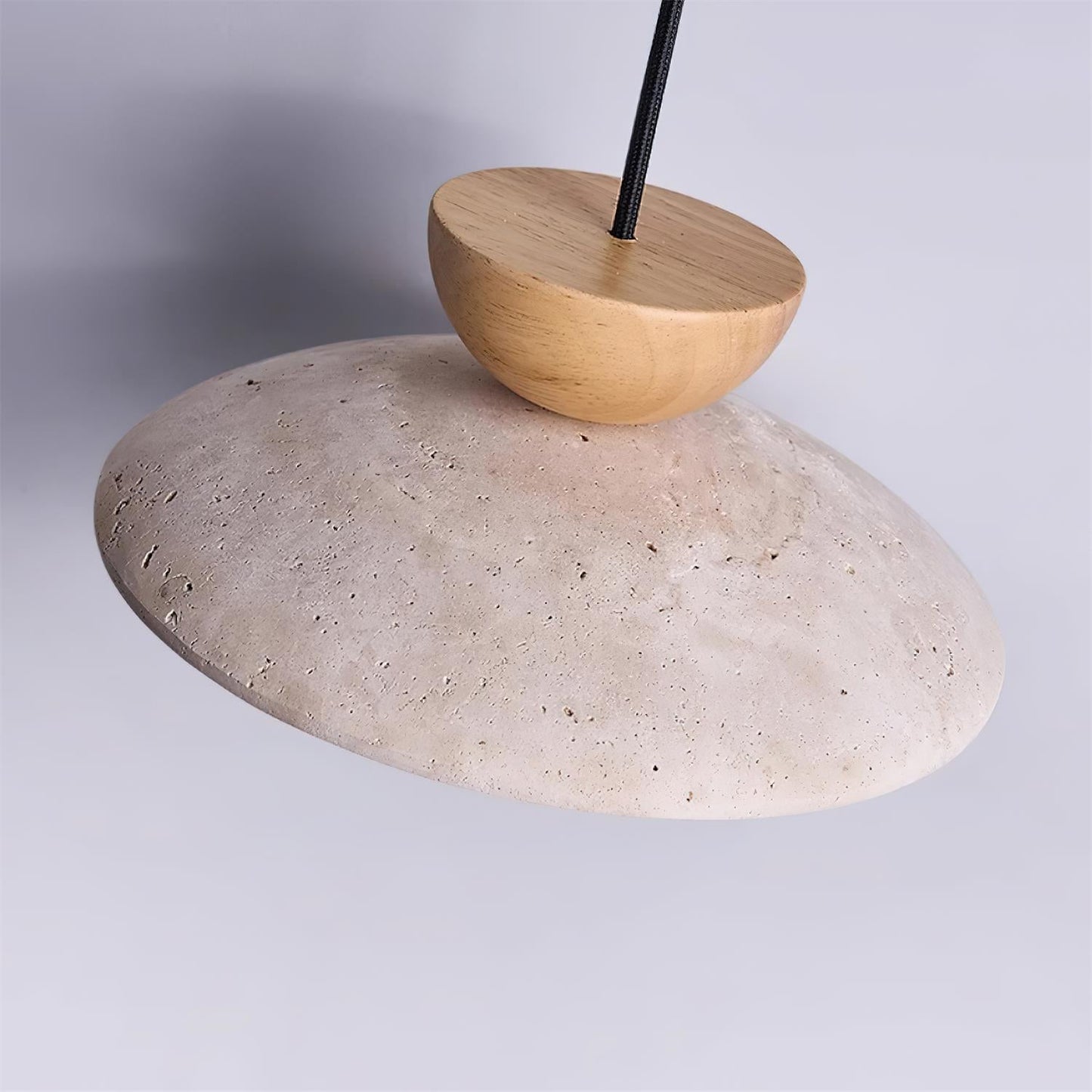 Travertine and Wood Ceiling Pendant with Opal Glass - Arrielight