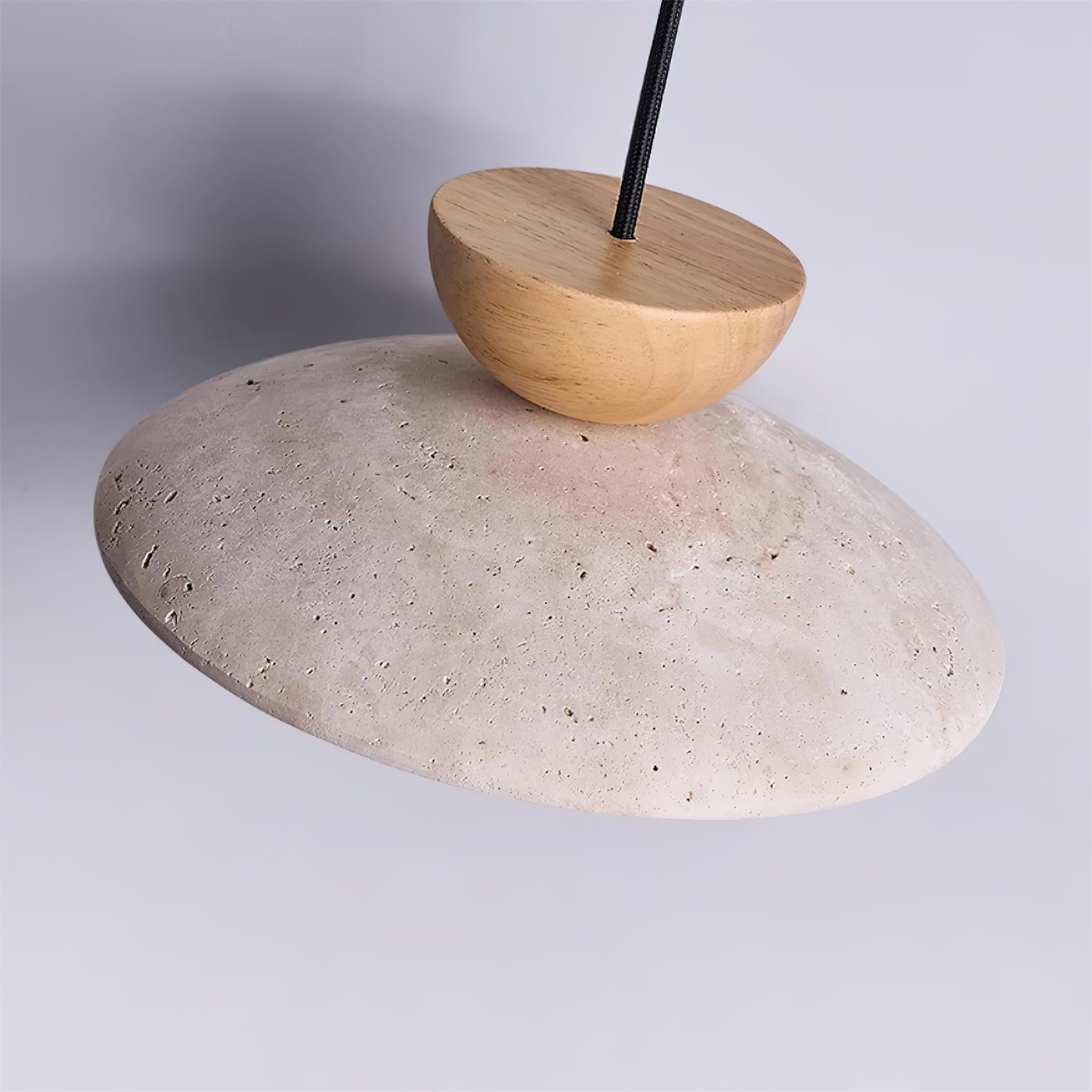 Travertine and Wood Ceiling Pendant with Opal Glass - Arrielight