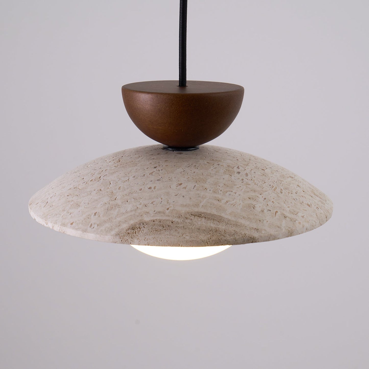 Travertine and Wood Ceiling Pendant with Opal Glass - Arrielight