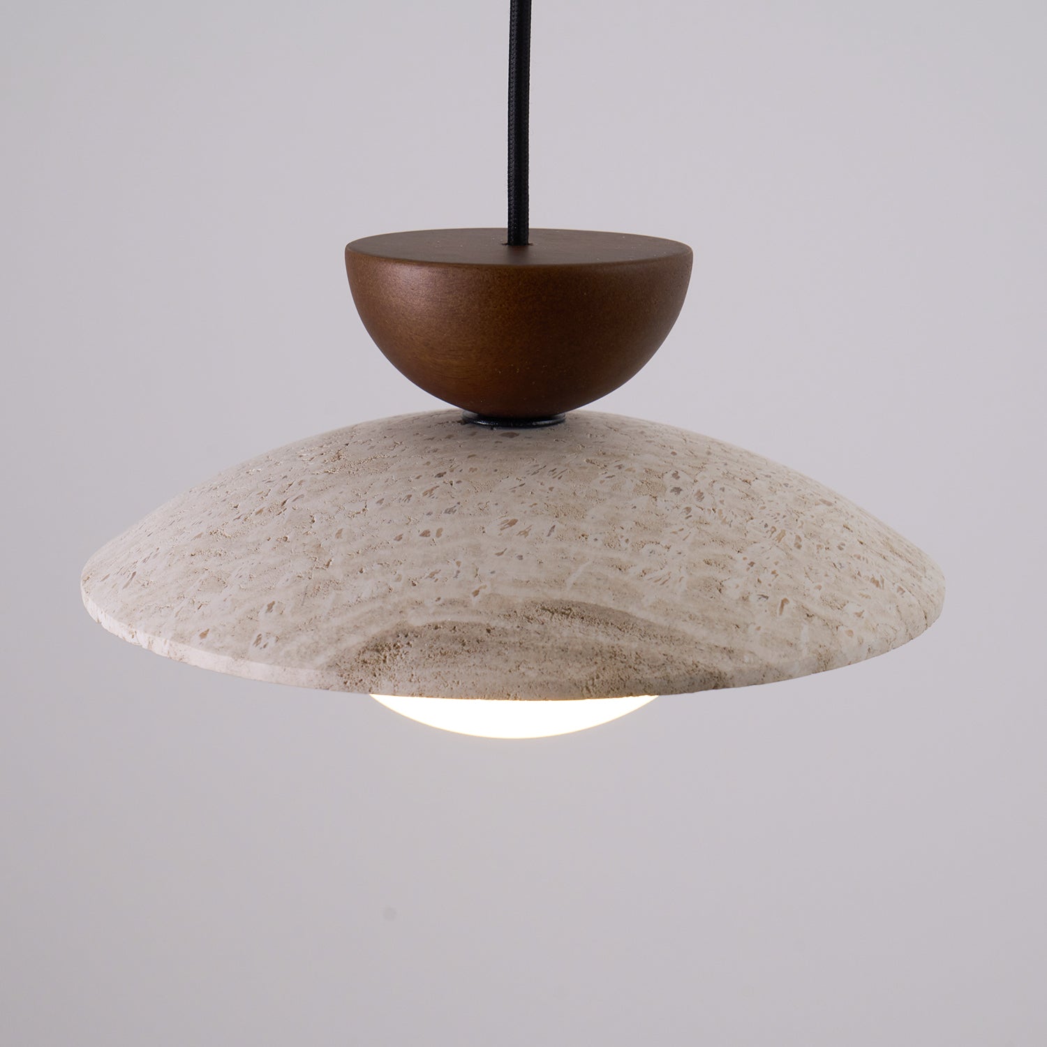Travertine and Wood Ceiling Pendant with Opal Glass - Arrielight