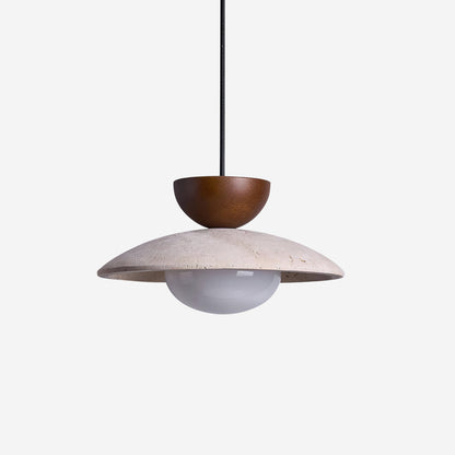 Travertine and Wood Ceiling Pendant with Opal Glass - Arrielight