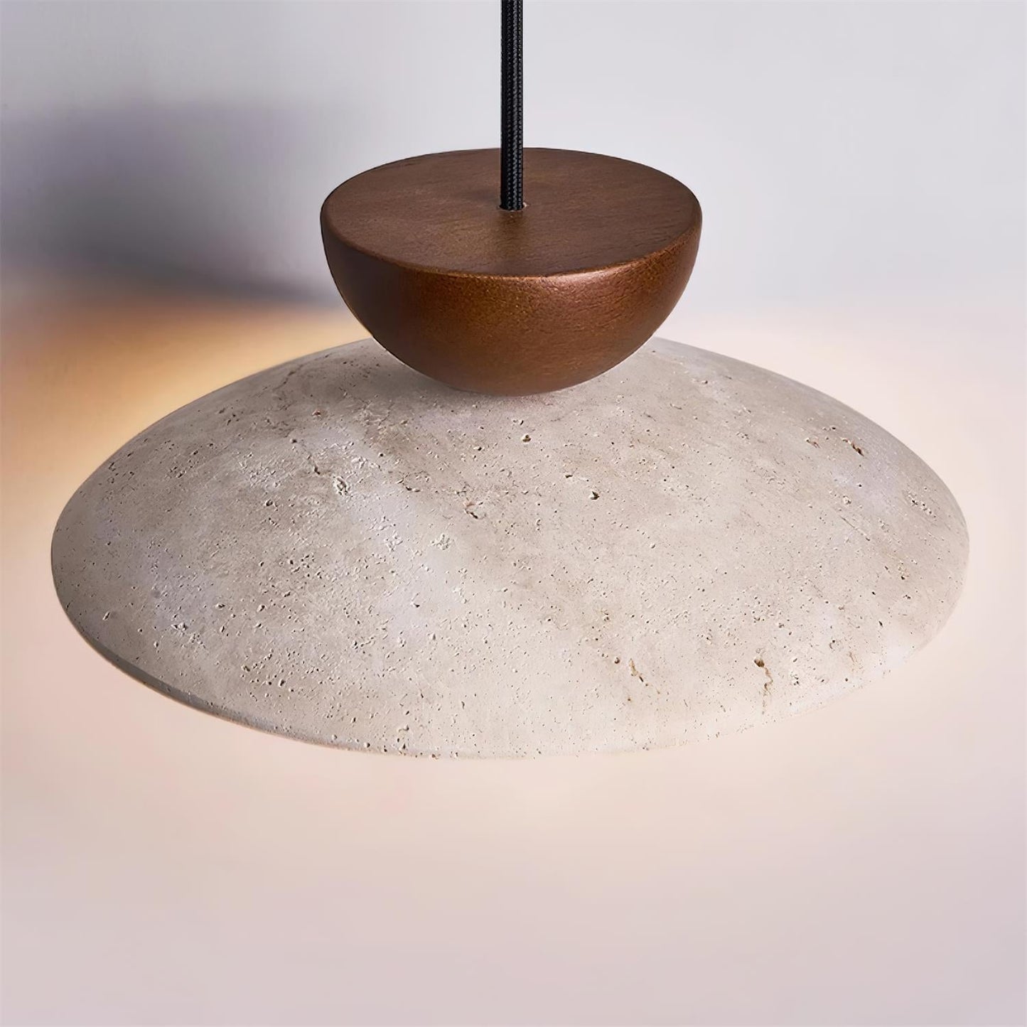 Travertine and Wood Ceiling Pendant with Opal Glass - Arrielight