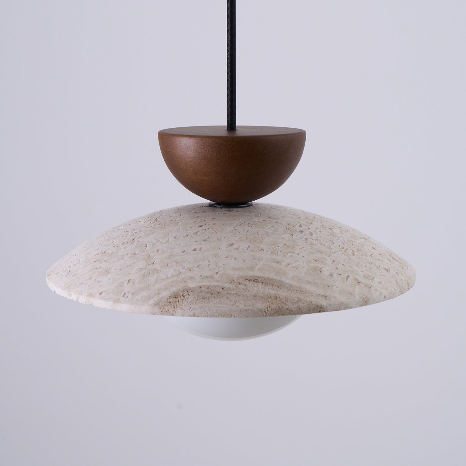 Travertine and Wood Ceiling Pendant with Opal Glass - Arrielight