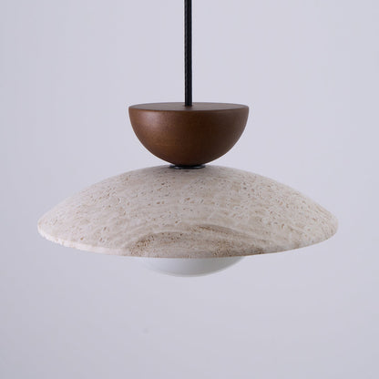 Travertine and Wood Ceiling Pendant with Opal Glass - Arrielight