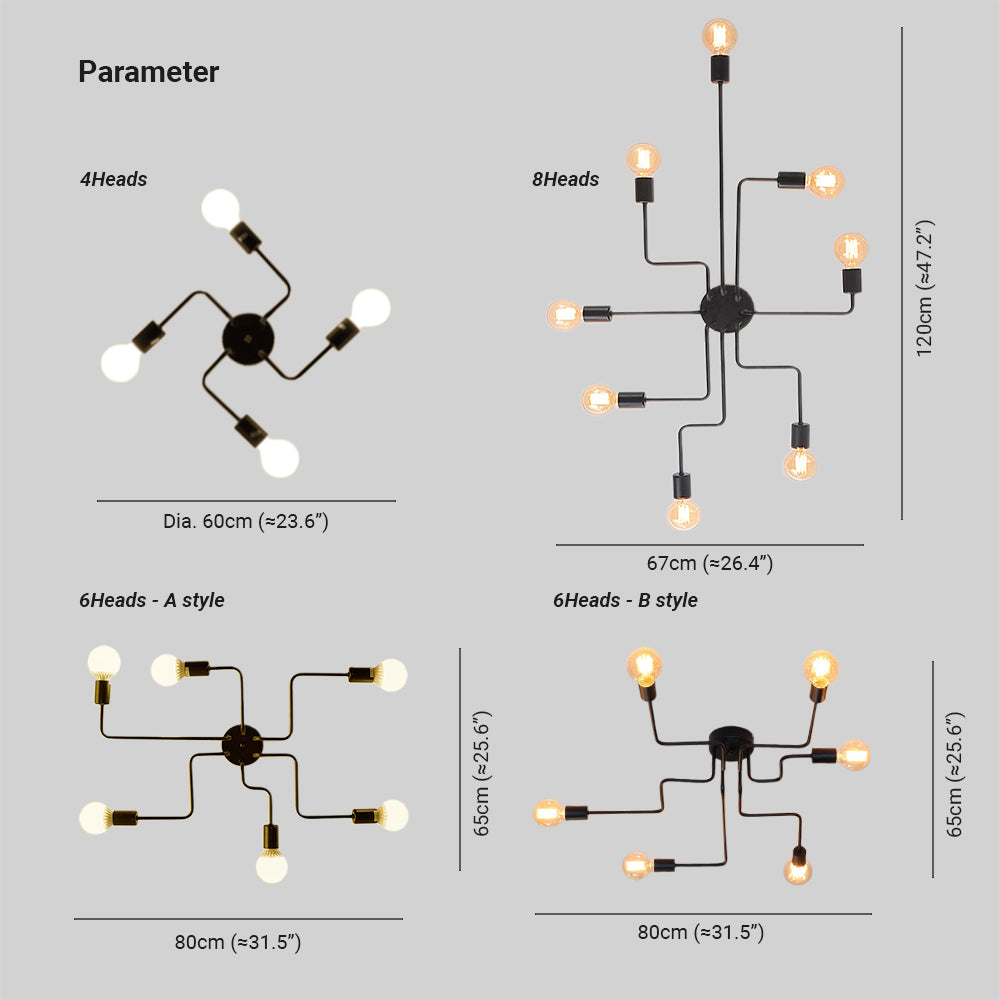 Industrial Metal Sputnik Flush Ceiling Light - Arrielight