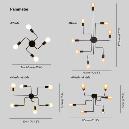 Industrial Metal Sputnik Flush Ceiling Light - Arrielight